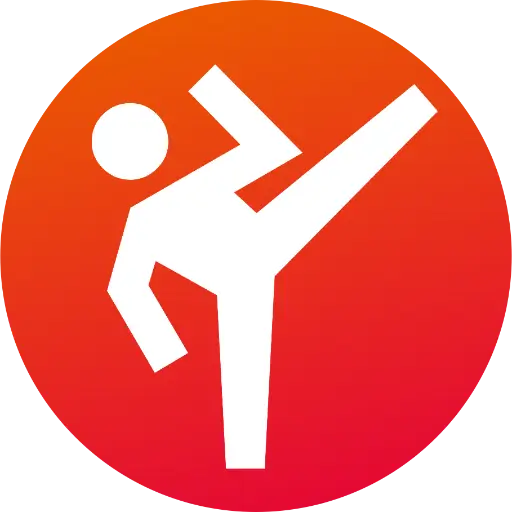 Ares Interval app logo showing a white martial arts figure kicking on a red-orange circular background